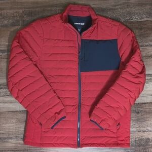Lands' End Goose Down Puffer Jacket Size Medium-Tall In Red With Blue Trim